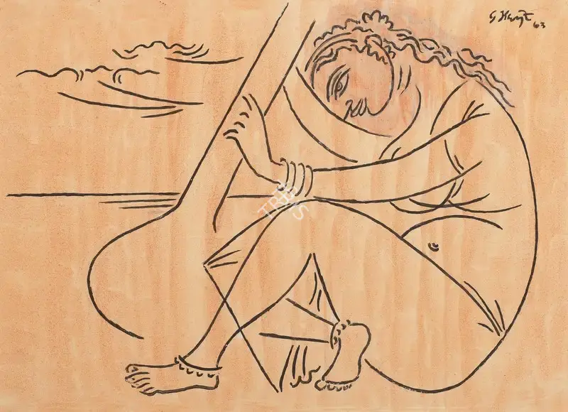 Keyt, George (Artist). Untitled (Seated Figure Holding a Sitar), 1963 | Drawing