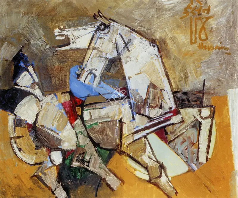 Husain, M.F. (Artist). Horses Looking Back, c.1968 | Painting