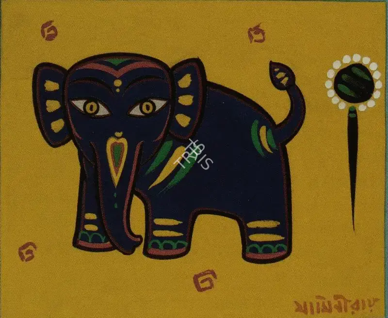 Roy, Jamini (Artist). Untitled (Blue Elephants), n.d. | Painting
