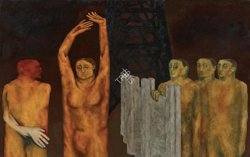Patwardhan, Sudhir (Artist). Five Figures. Oil on canvas, 1976 | Painting | EconomicsArt | 00869708