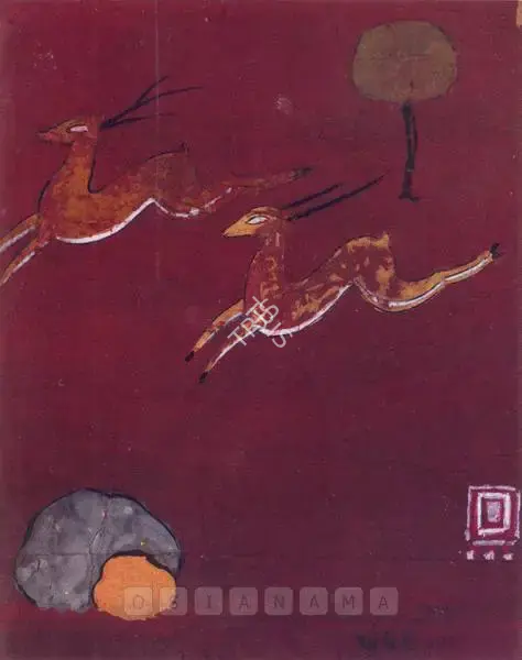 Roy, Jamini (Artist). Untitled (Running Deer), n.d. | Painting