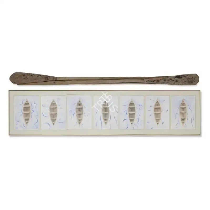 Harsha, N.S. (Artist). I Treasure those Ripples we Shared. Wooden oars, coir rope and watercolour on paper, 2005 | Sculpture | FineArts | 00334844
