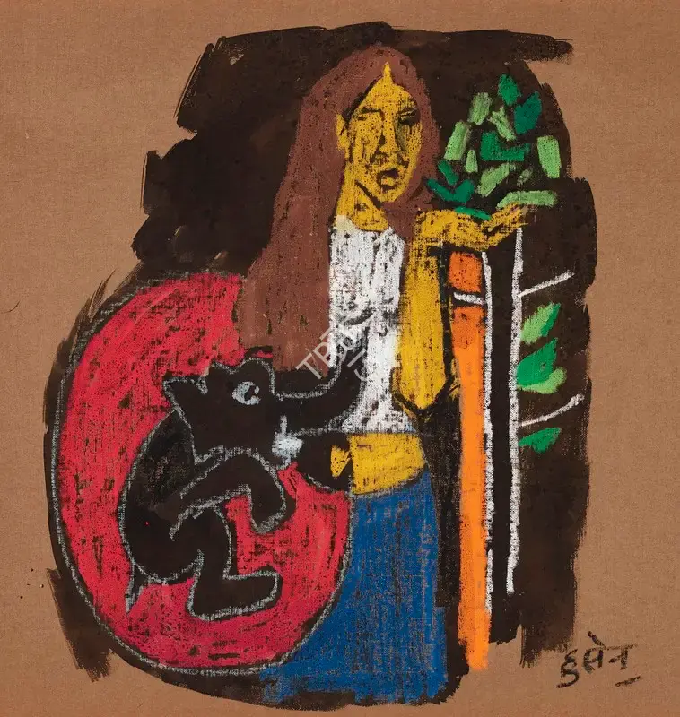 Husain, M.F. (Artist). Untitled (Lady with Elephant), n.d. | Painting