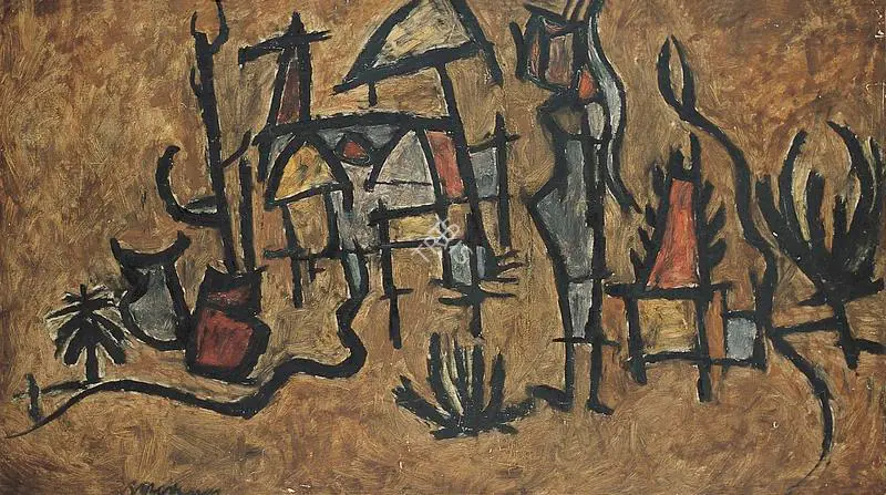 Bhaskaran, R.B. (Artist). Village. Oil on board, 1966 | Painting | FineArts | 00371710