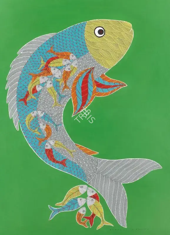Shyam, Venkat (Artist). Untitled (Gond Fish). Acrylic on acid-free paper, 2018 | Painting | FineArts | 00352422