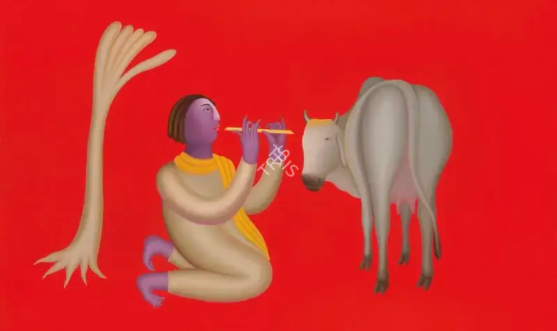 Bawa, Manjit (Artist). Untitled (Krishna and Cow). Oil on canvas, 1997 | Painting | FineArts | 00335409