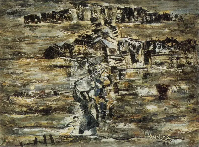 Hebbar, K.K. (Artist). Faces in the Moon. Oil on canvas, 1966 | Painting | FineArts | 00373995