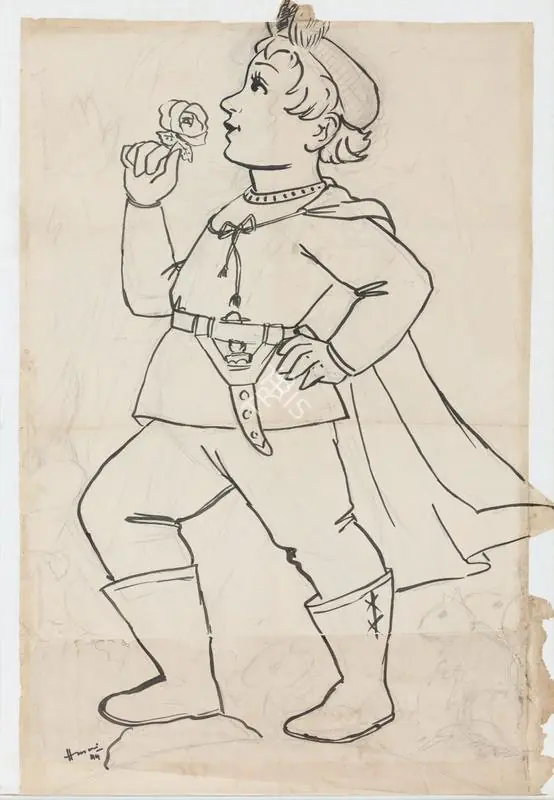 Husain, M.F. (Artist). Prince Charming. Ink on paper pasted on paper, 1944 | Drawing | FineArts | 00341445