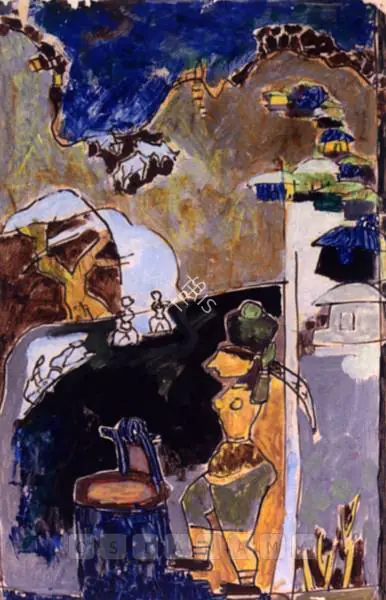 Husain, M.F. (Artist). Untitled (Village Well), 1950s | Painting