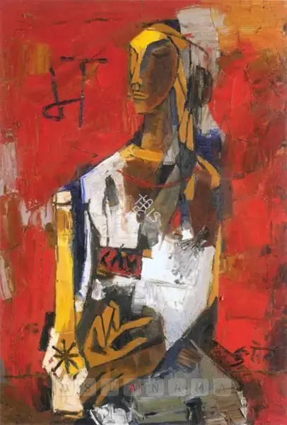 Husain, M.F. (Artist). Woman In Red, 1964 | Painting