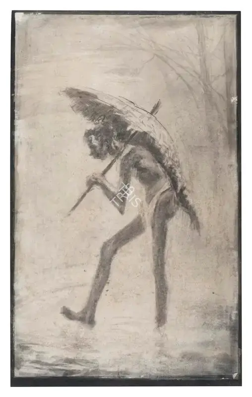 Roy Chowdhury, D.P. (Artist). Man with Umbrella, n.d. | Painting