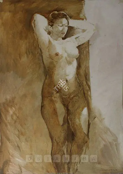 Naqsh, Jamil (Artist). Standing Nude. oil on card, n.d. | Painting  | 00881144