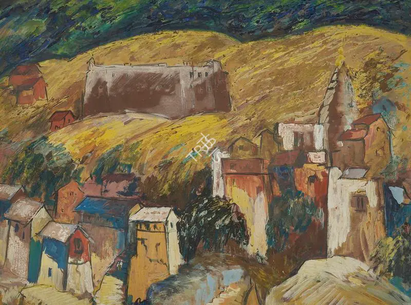 Gade, H.A. (Artist). Untitled (Houses in Kashmir), c.1950s | Painting
