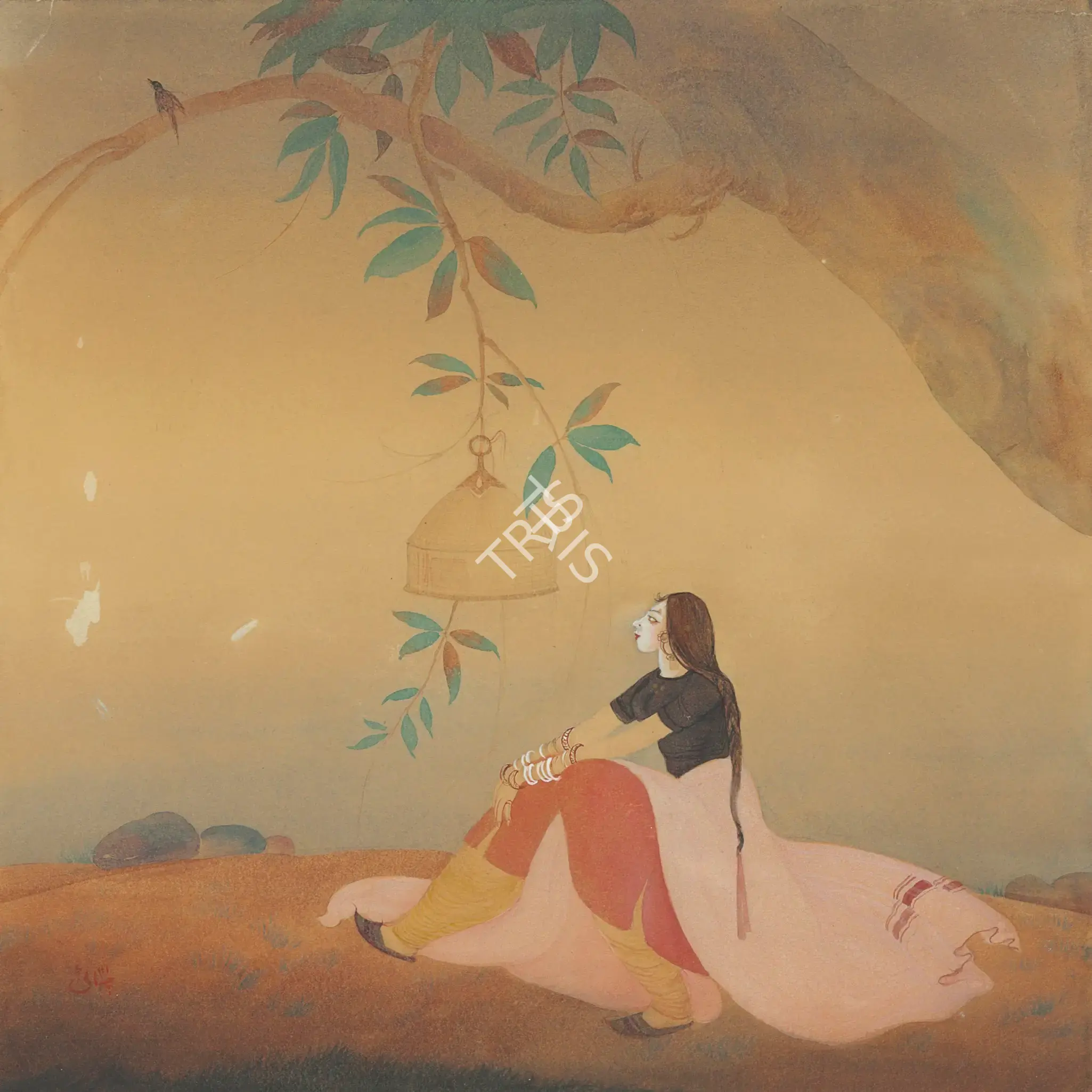 Chughtai, M.A.R. (Artist). Nightingale. Gouache on paper, n.d. | Painting | FineArts | 00645163