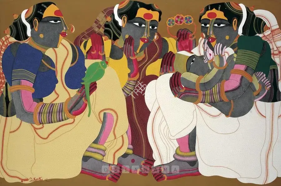 Vaikuntam, Thota (Artist). Women With Mother And Child. Acrylic on canvas, 2006 | Painting | FineArts | 00576453