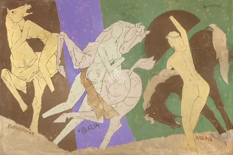 Husain, M.F. (Artist). Untitled (Three Graces), 1990 | Painting