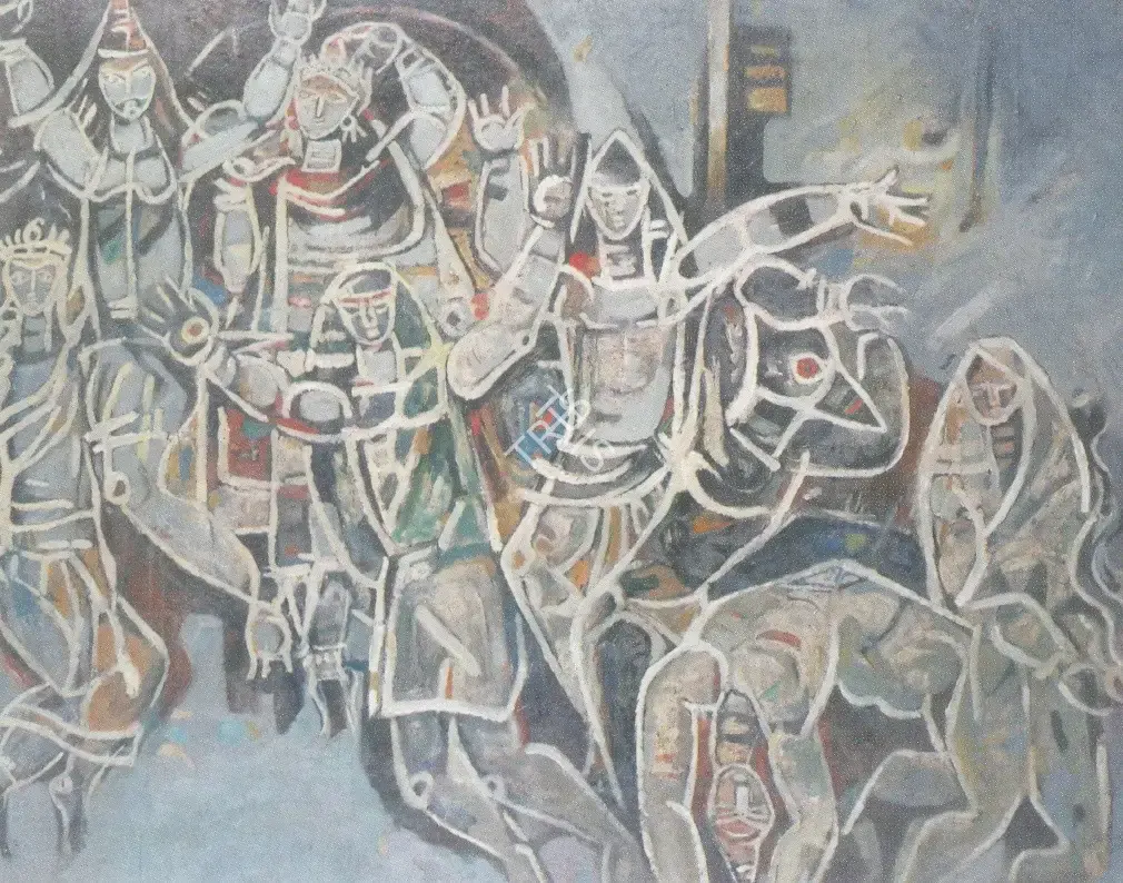 Choudhury, Bijon (Artist). Gajan Ceremony;People dancing on Shivraatri, 1963 | Painting