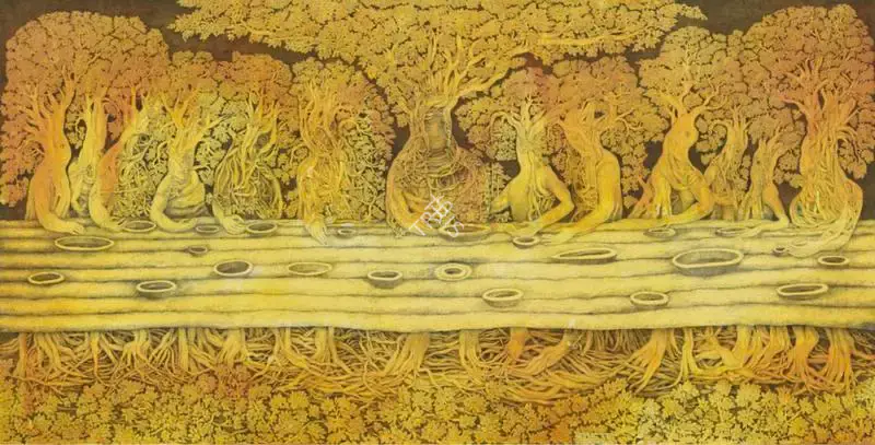 Sansanwal, Ompal (Artist). Untitled (Last Supper). Acrylic, pen and ink on canvas, n.d. | Painting | FineArts | 00334974