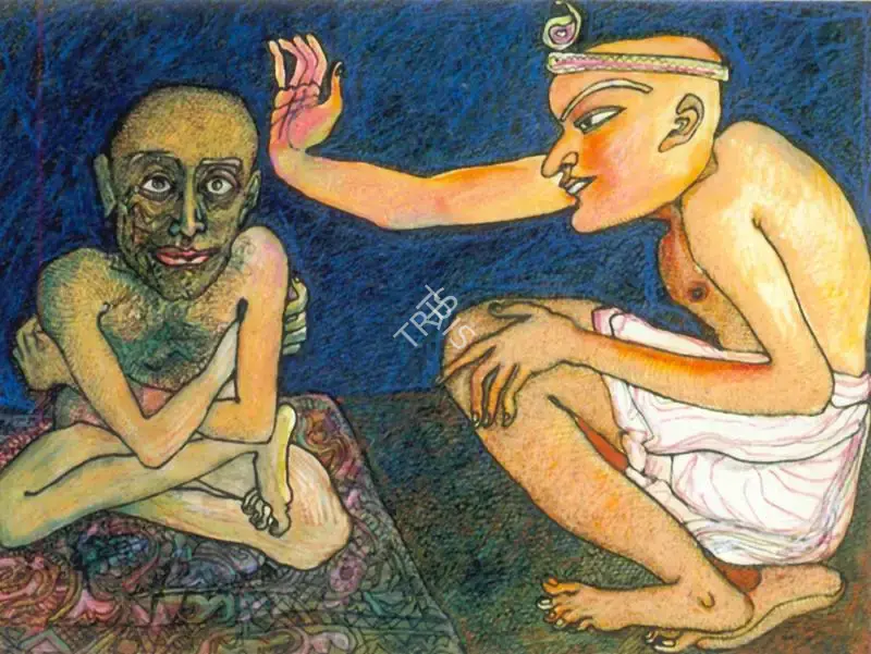 Chowdhury, Jogen (Artist). The Magician and the Dwarf, 1992 | Drawing