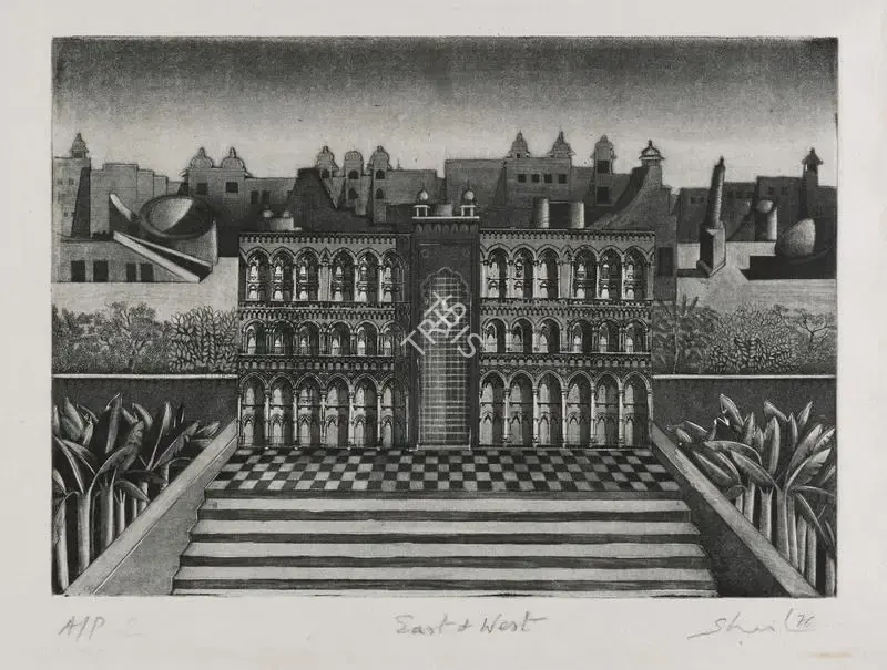 Choyal, Shail (Artist). East & West. Etching, 1976 | Graphic Art | FineArts | 00417407