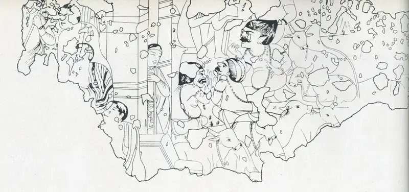 Unknown (Artist). Demons Besieging the Door of a Vihara, Early 5th Century | Drawing