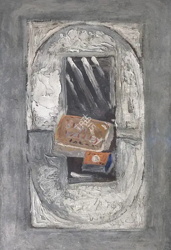 Peries, Ivan (Artist). Untitled (Still Life with Matches and Tobacco Tin). Oil on card, 1976 | Painting | EconomicsArt | 00872615