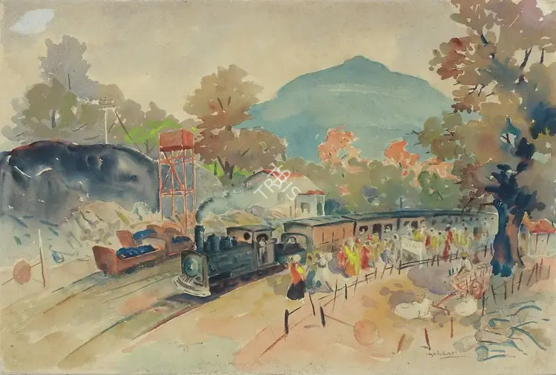 Hebbar, K.K. (Artist). Untitled (Railway station, Shivrajpur), 1960s | Painting