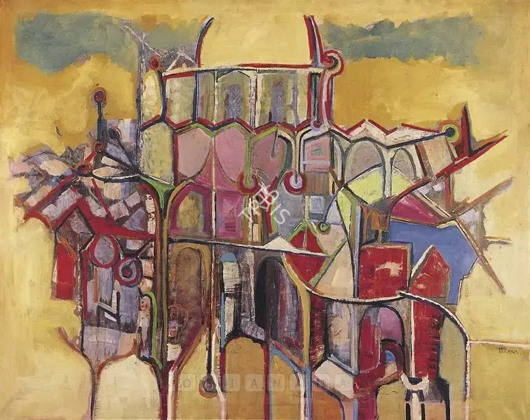 Bakre, S.K. (Artist). Cityscape, 1965 | Painting