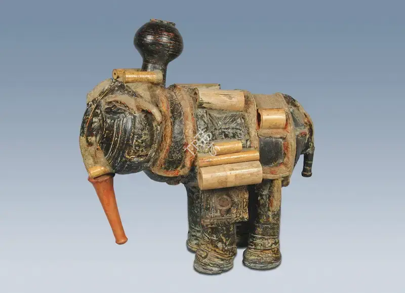 Goud, K. Laxma (Artist). Elephant. Glazed terracotta and bamboo , n.d. | Sculpture | FineArts | 00646858