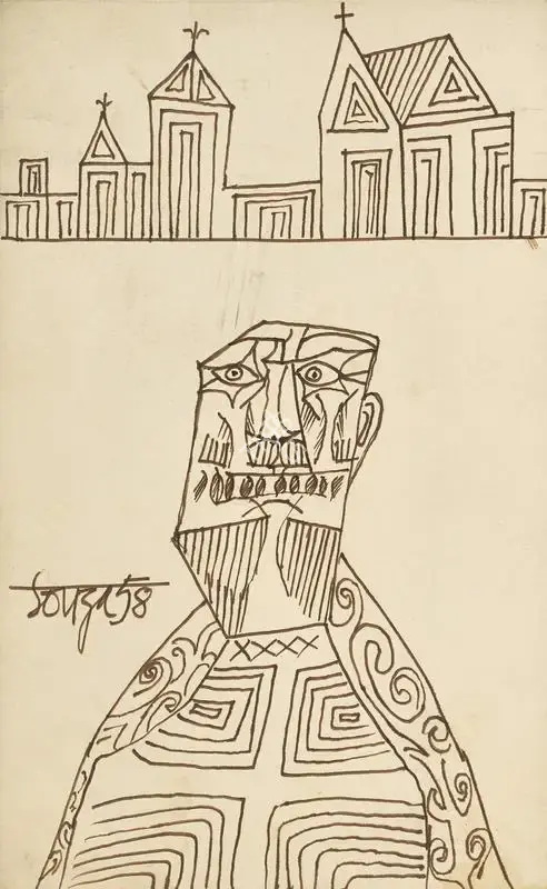 Souza, F.N. (Artist). Priest, 1958 | Drawing