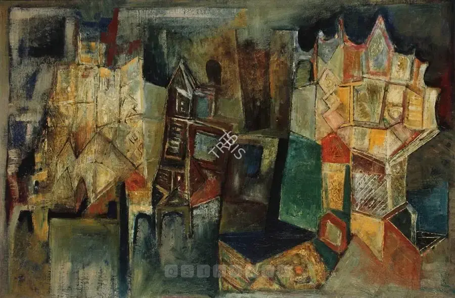 Bakre, S.K. (Artist). Small Cityscape. Oil on canvas, n.d. | Painting  | 00881194