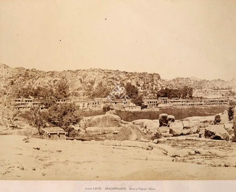 Neill, Andrew Charles Brisbane (Photographer). Beejanuggur, Street of Pilgrims' Houses - From the album "Architecture in Dharwar and Mysore Published by John Murray. London 1866. Photographs by Dr. William Henry Pigou, Dr. Andrew c.Neill and Col. Thomas Biggs with an historical and descriptive memoir by Colonel Meadows Taylor and  architectural notes by James Fergusson". Albumen print pasted on mount, 1856 | Antiquarian Photograph | Photography | 00115020