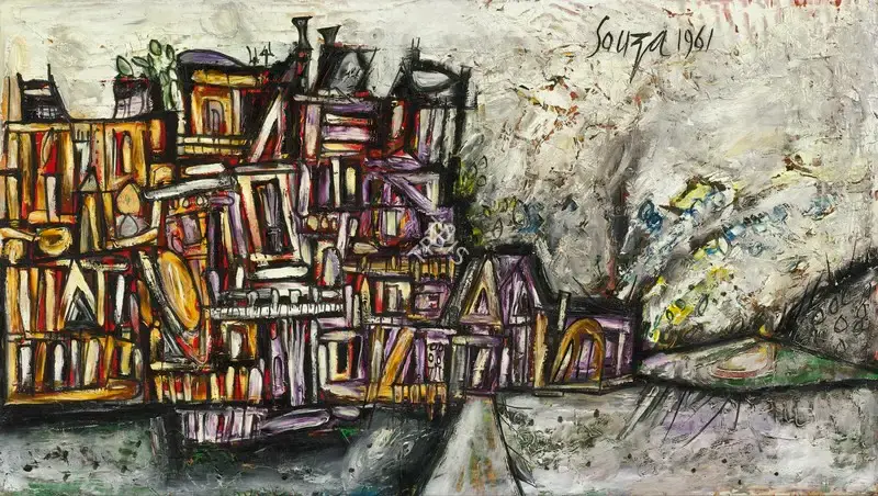 Souza, F.N. (Artist). Untitled (Amsterdam Landscape), 1961 | Painting