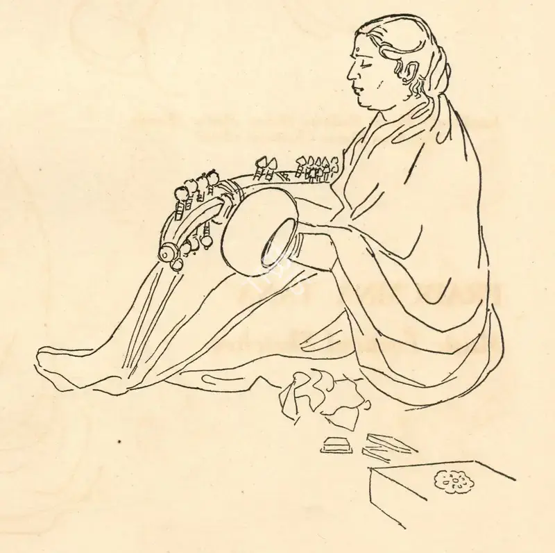 Tana, Pradumna (Artist). Kumari Sharan Rani- Sarod, n.d. | Drawing