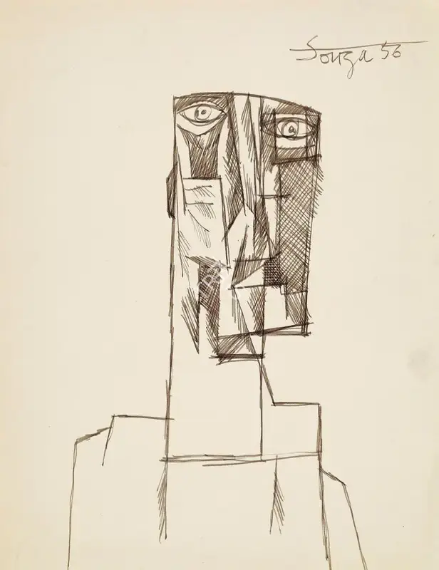 Souza, F.N. (Artist). Untitled (Frightened Head), 1956 | Drawing