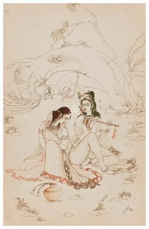 Chughtai, M.A.R. (Artist). Untitled (Radha and Krishna), n.d. | Painting
