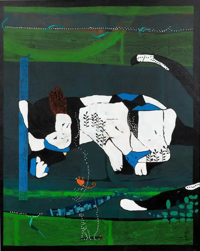 Shah, Dhaneswar (Artist). Cat in black and white, 2008 | Painting