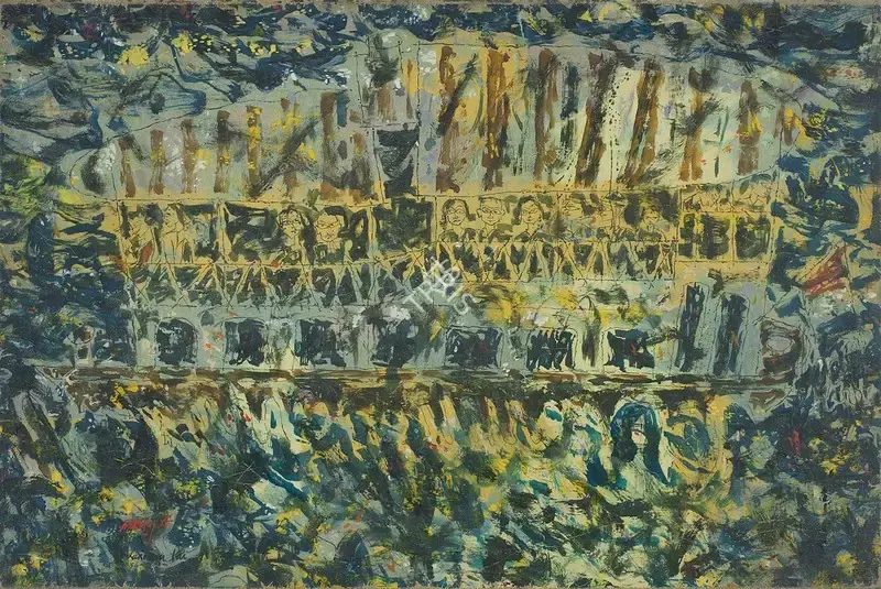 Pai, Laxman (Artist). Boats in River Seine (Bataue Mouche), 1954 | Painting