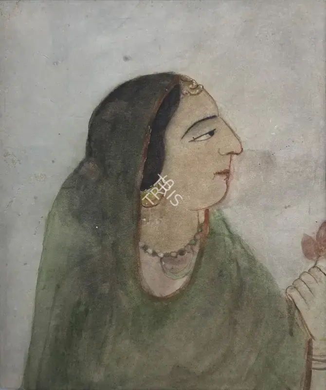 Devi, Sunayani (Artist). Untitled (Lady with Flower). Watercolour on paper, n.d. | Painting | EconomicsArt | 00872272