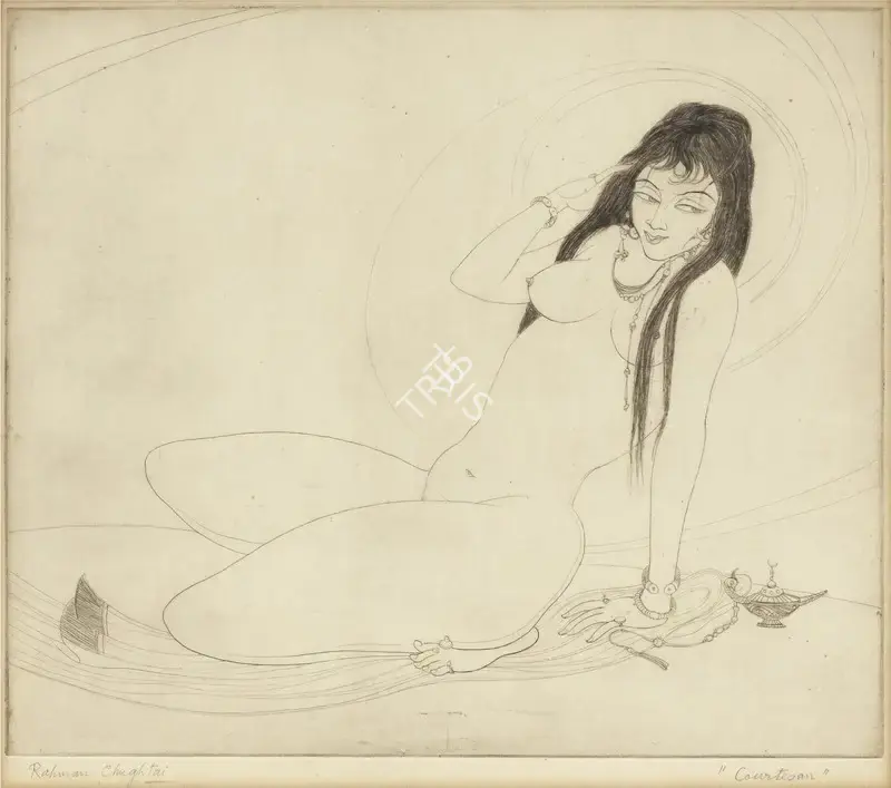 Chughtai, M.A.R. (Artist). Untitled (Courtesan). Etching, n.d. | Graphic Art | EconomicsArt | 00871906