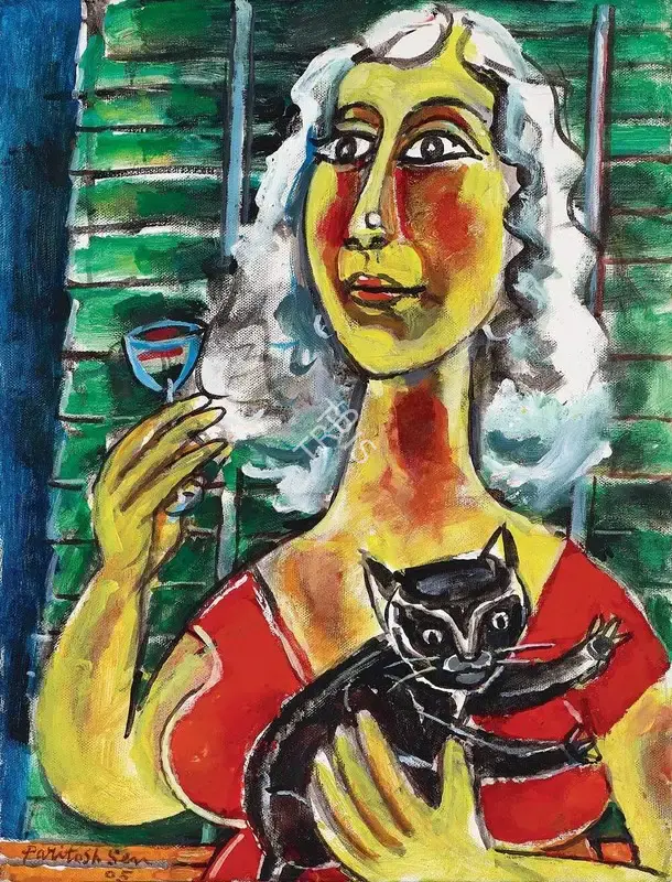 Sen, Paritosh (Artist). Woman With Kitten, 2005 | Painting