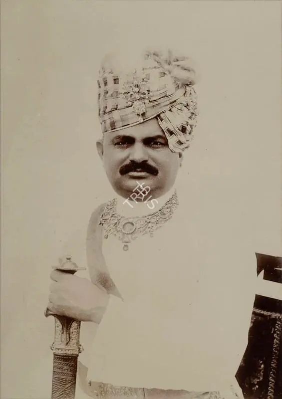 Studio Bourne & Shepherd (Photographic Studio). Thakor Saheb Shri Dolatsinhji Bahadur of Limbdi - From the album 'Shri Bhagvatsinhji Silver Jubilee Memorial Album. Gondal A.D. 1909 by Bourne & Shepherd'. Silver gelatin print pasted on mount, 1909 | Antiquarian Photograph | Photography | 00115339