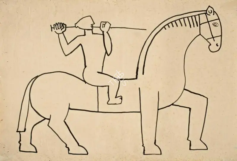 Husain, M.F. (Artist). Horse and Rider, 1950s | Drawing