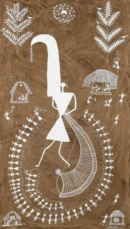 Mashe, Sadashiv (Artist). Untitled (Warli Painting). Cow dung and acrylic on canvas, n.d. | Painting | FineArts | 00417268