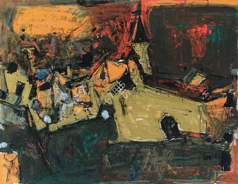 Raza, S.H. (Artist). Eglise Jaune. Oil on board, 1956 | Painting  | 00881204