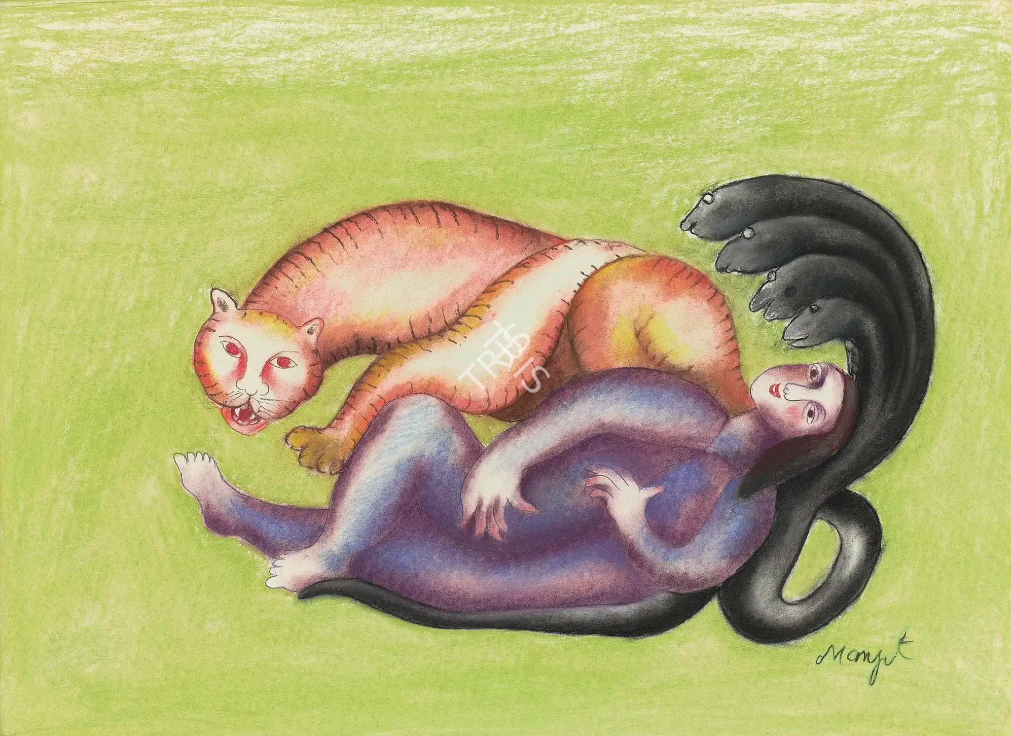 Bawa, Manjit (Artist). Untitled (Woman With Tiger And Snake), n.d. | Drawing