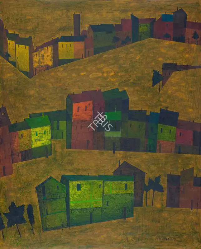 Raza, S.H. (Artist). Untitled (La Ville). Gouache on paper, 1951 | Painting | FineArts | 00353570