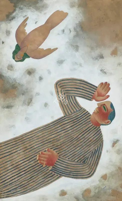 Dasgupta, Dharmanarayan (Artist). Untitled (Angel from Beyond). Tempera on handmade card, 1997 | Painting | FineArts | 00418648