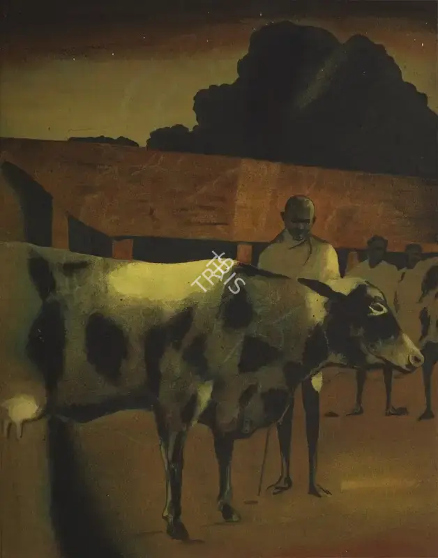 Dodiya, Atul (Artist). Bapu Observing a Cow. Acrylic on canvas, 1997 | Painting | FineArts | 00355926