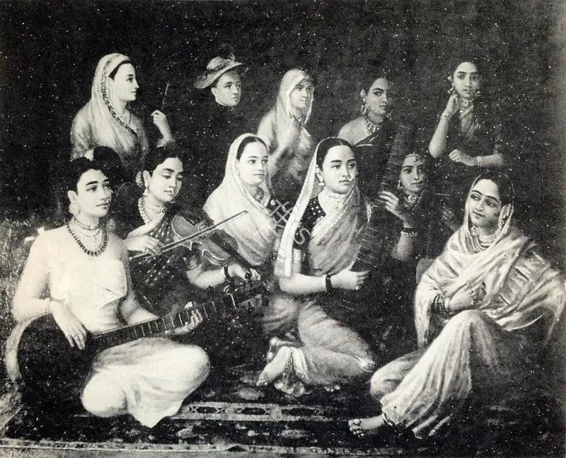 Varma, Raja Ravi (Artist). The Galaxy (of musicians). Oil on Canvas, 1980s | Journal of Arts & Ideas, June 1989 | Painting | Scholarship | 00676851